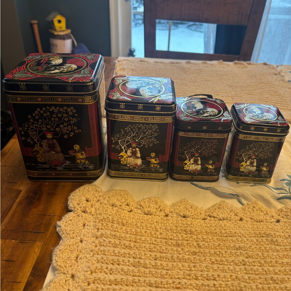 Set of 4 metal storage boxes - oriental design